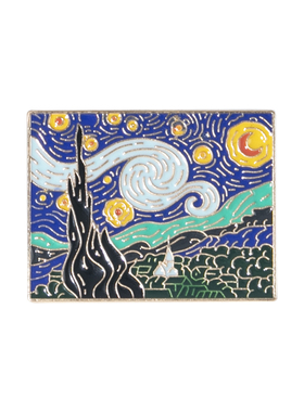 珐琅梵高油画胸针复古男女星空