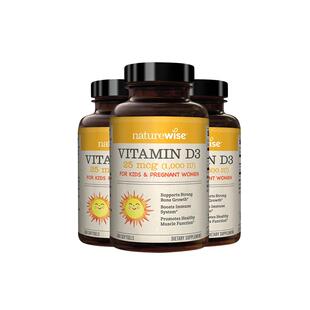 3瓶装 naturewise儿童宝宝维生素d3滴剂1000iu软胶囊nw阳光瓶vd3