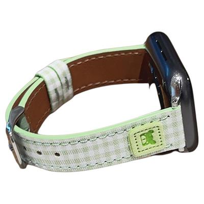 适用iwatch表带日系格纹皮革