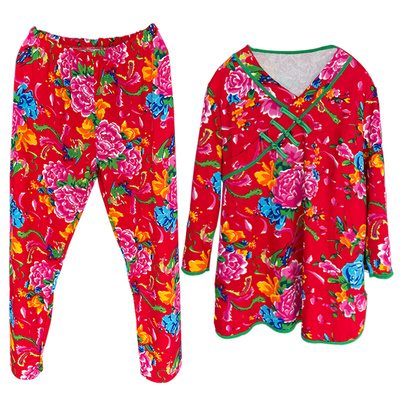 东北大花棉家居服套装女德绒加厚