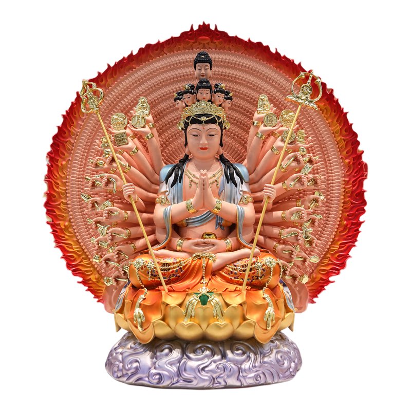 千手观音菩萨像摆件汉白玉树脂千手千眼娘娘佛像保平安家居摆件
