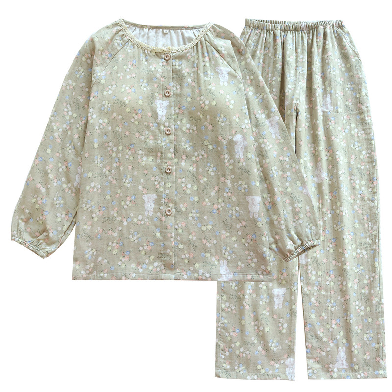 纯棉带胸垫睡衣女碎花家居服套装