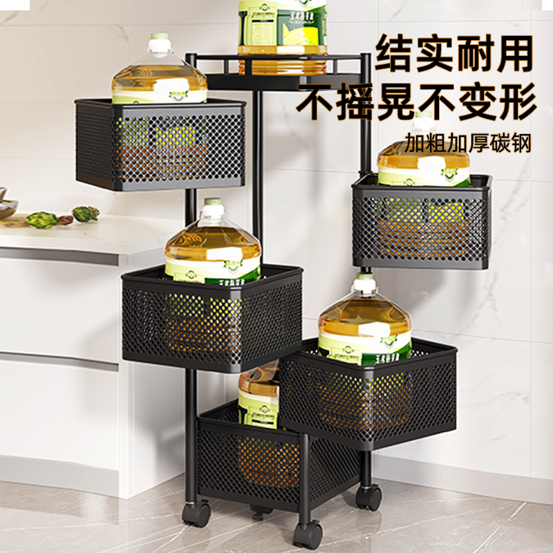 厨房置物架落地多层蔬菜篮移动架子安装免储物小推车收纳家用旋转