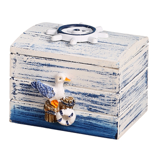 地中海木质首饰盒随身便携儿童珠宝收纳小木盒迷你海洋装饰小宝箱