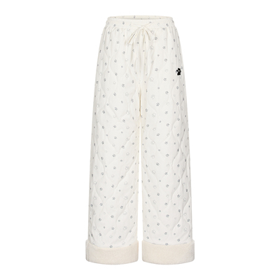 冬季满印小爪印绗线棉裤长裤