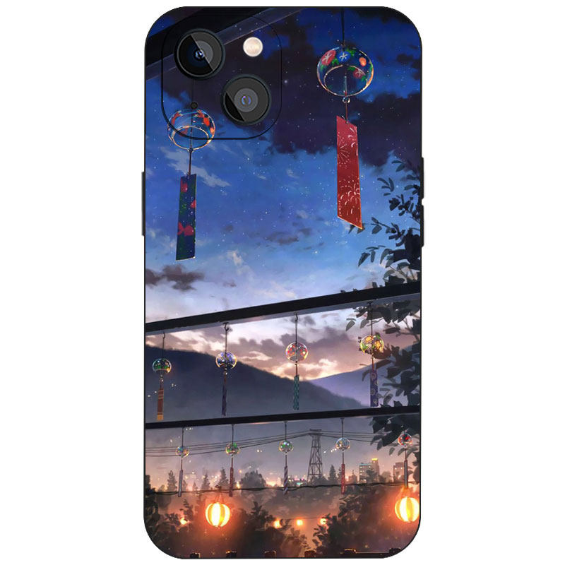 日系夏天唯美傍晚风铃治愈插画手机壳适用苹果17液态硅胶17E磨砂16小众个性Air磁吸iPhone18ProMax防摔保护套