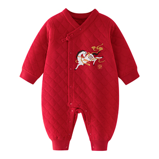 汤尼倍儿婴儿夹棉连体衣冬季宝宝马年红色过年拜年服新年喜庆衣服