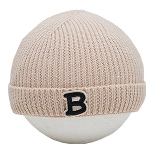 带内衬字母婴儿帽子男宝宝秋冬季3到6个小月龄针织帽新生儿毛线帽