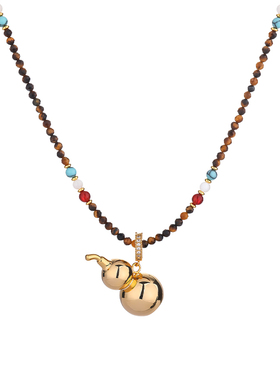 宫中礼天然虎眼石项链女款新中式国风葫芦吊坠万能毛衣链生日礼物