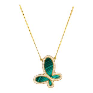 22K金无.敌蝴蝶镶钻项链女纯银孔雀石白贝母红玉髓四叶草礼物高级