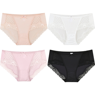 3条装MYBODY商场同款女内裤白月光桑蚕丝抑菌底裆花漾蕾丝三角裤