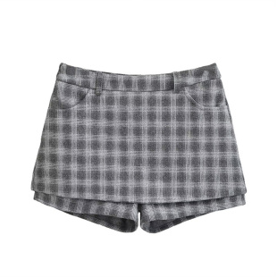 学院风秋冬毛呢简约短裤百搭气质格子高腰半身裙女直筒通勤短裙