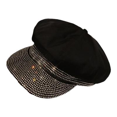 名媛风水钻感黑色贝雷帽女秋冬季满天星优雅明星同款蓓蕾帽潮