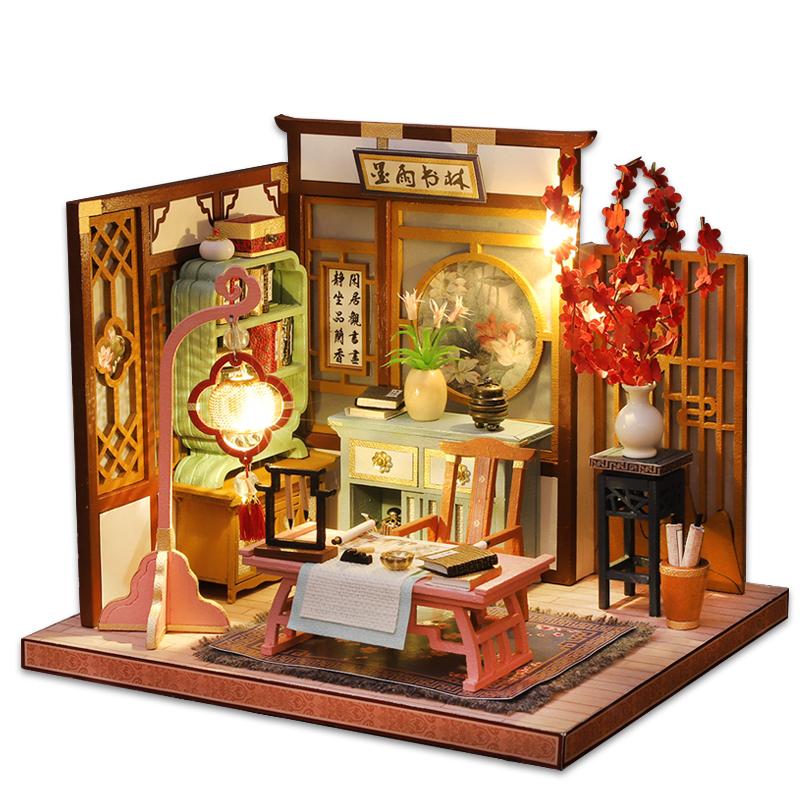 中国风diy手工小屋木质模型玩具小房子古风别墅盲盒场景生日礼物