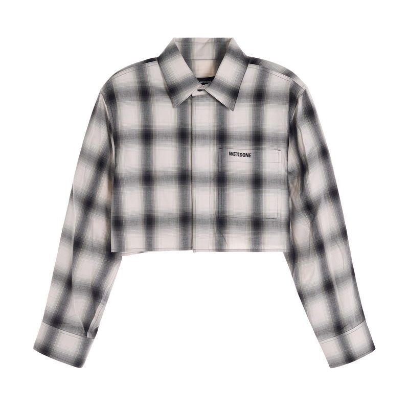 WE11DONE FW24 短款格纹落肩长袖衬衫 女款 黑色