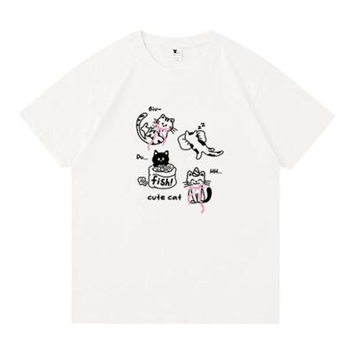 正肩常规纯棉t恤女甜美短袖印花
