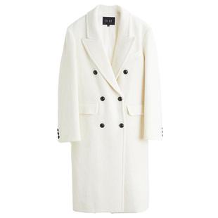 ELLE米白色中长款毛呢外套女2025冬装新款高级感双面呢呢子大衣