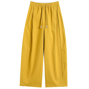 杏色气球裤女2026新款春秋季显瘦弯刀裤九分小个子运动镰刀阔腿裤