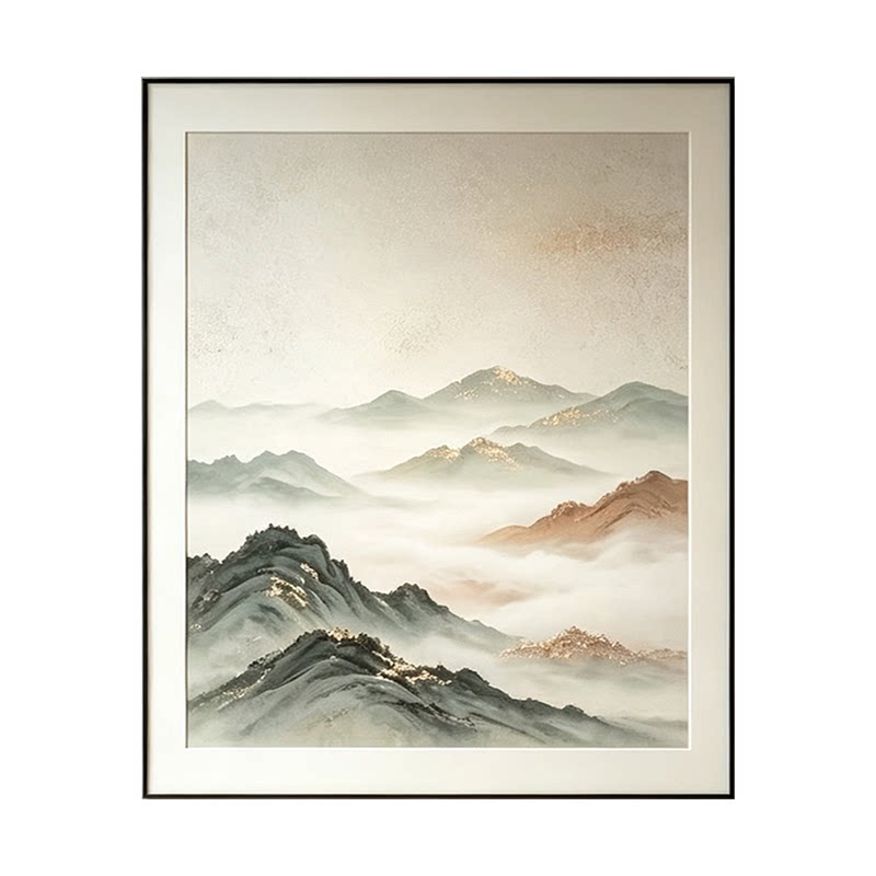 新中式茶室背景山水风景装饰壁画