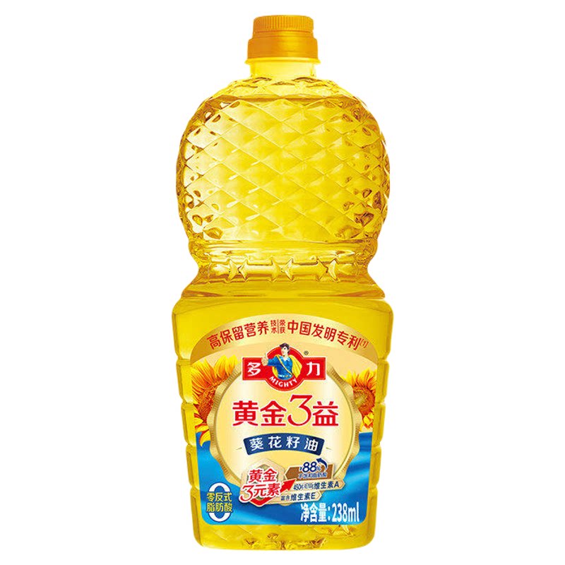 多力黄金3益葵花籽油238ml家用食用油好油清亮健康小瓶家用炒菜