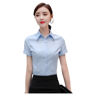白衬衫女短袖职业正装夏季薄款气质面试工装工作服寸v领白色衬衣
