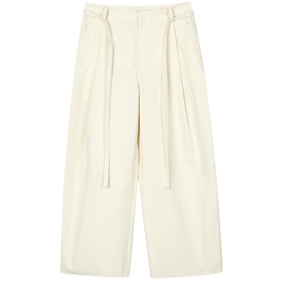 LESS春秋白色直筒裤女宽松复古日系休闲简约九分裤子2O8E12400