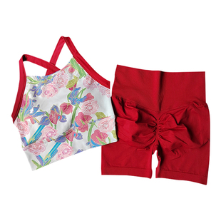 瑜伽服套装女2026高级感彩色时尚普拉提训练健身运动背心蜜桃短裤