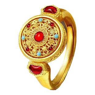 【剩1件】诗普琳 灵转八宝罗盘足金999珐琅活口戒指 送母亲女友