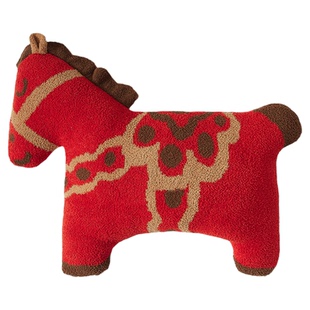 马年生肖款半边绒抱枕新年喜庆红色小马靠枕客厅沙发毯子卧室装饰