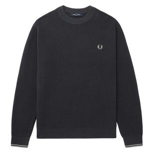 FRED PERRY男装华夫格编织针织衫2025秋季新款简约休闲圆领薄毛衣