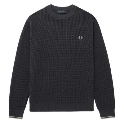 FRED PERRY男士休闲针织衫2025冬季宽松圆领套头麦穗刺绣潮K6507