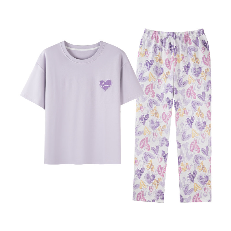 夏季女纯棉薄款透气家居服套装