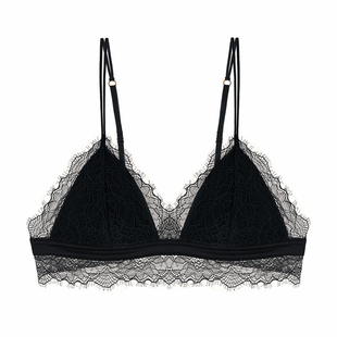 薄感无束杯蕾丝法式三角杯bralette内衣女性感薄款无钢圈文胸套装