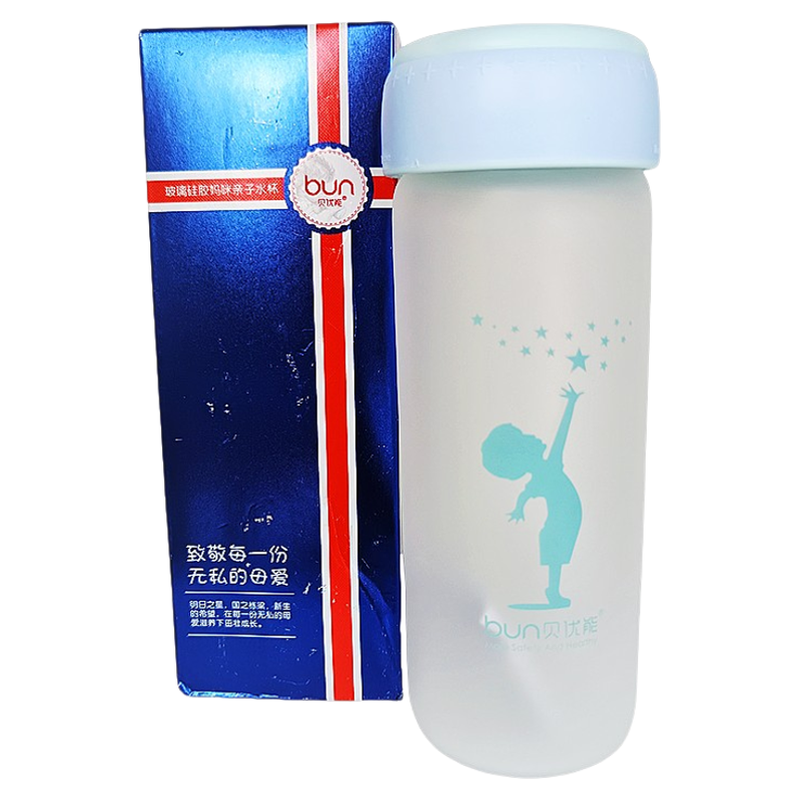 贝优能妈咪硅胶玻璃水杯300ml