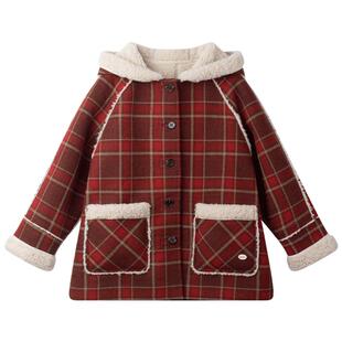 【新年红格颂】双面穿格子毛绒外套冬季拜年服女童羊羔毛呢