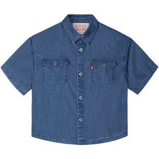 李维斯童装儿童夏季短袖牛仔衬衫2026新款男童大小童夏装上衣外套