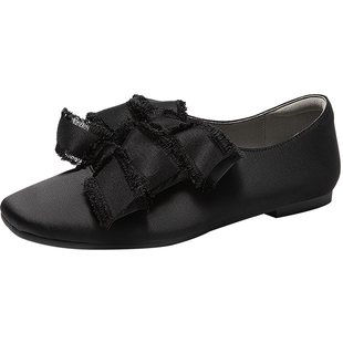 MIO米奥豹纹单鞋miu系春夏款蝴蝶结方头平底轻盈舒适玛丽珍女鞋