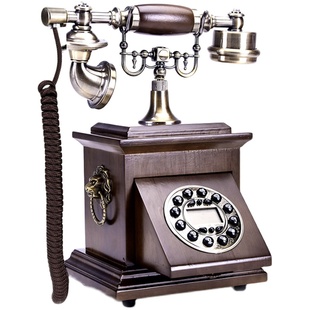 中式复古实木电话机座机家用美式轻奢固话欧式仿古电话无线插卡机