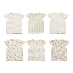 幼悠 女童满印碎花打底衫修身款夏季萌趣可爱轻薄透气撞色密边T恤