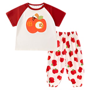 嘟嘟家儿童套装夏季男童短袖T恤女童薄款裤子宝宝夏款童装短t长裤