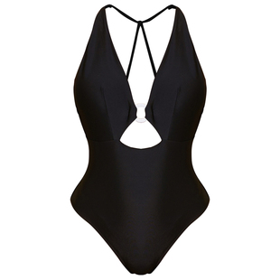 大码高级感网红连体泳衣欧美度假风性感深V领遮肚显瘦泳装泡温泉