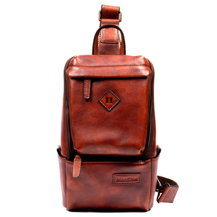 慢时光新款纯手工擦色植鞣牛皮胸包男士复古真皮休闲单肩斜挎包潮