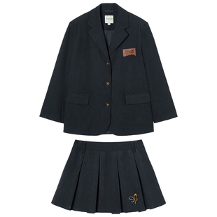 EPTISON西装套装女2025秋季新款学院风时尚复古气质百褶裙两件套