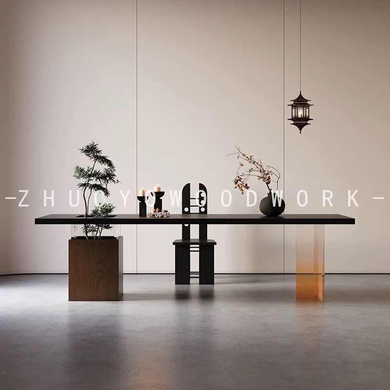 侘寂风客厅家用实木茶桌椅组合现代简约茶台亚克力茶台阳台茶几桌