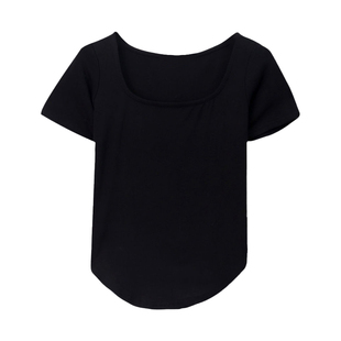 正肩T恤女短袖2026新款爆款夏天巨好看的上衣服短款方领修身显瘦