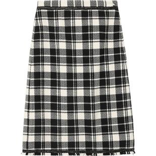 【播奥莱】播商场同款气质包臀裙女春秋格纹开叉半身裙BDQ3BD0317