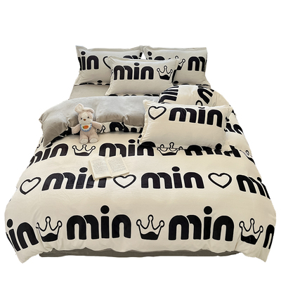 法兰绒被套四件套冬季加厚保暖珊瑚牛奶绒床单被罩宿舍加绒床笠三