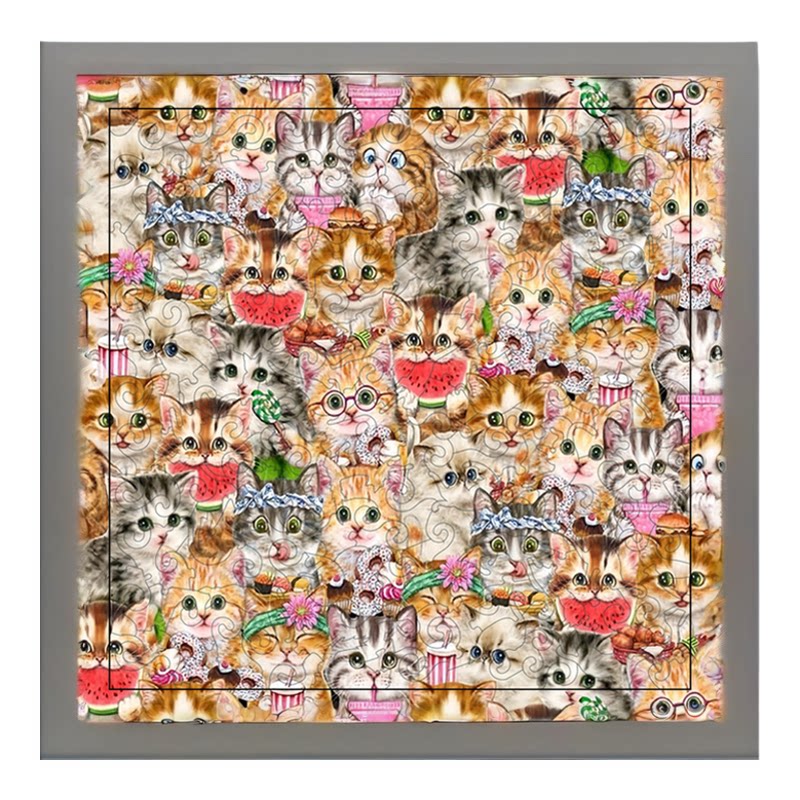 【西瓜猫】猫咪轮廓碎片拼图异形超萌猫咪捧西瓜附赠专属展示相框