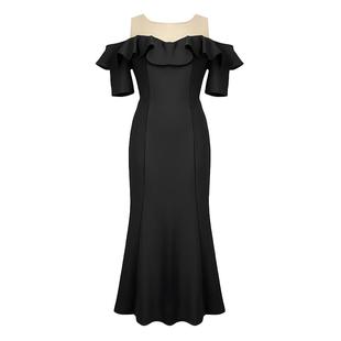 生日晚宴气质小礼服轻奢party高级黑色名媛修身一字肩鱼尾连衣裙