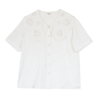 瑞尔法式复古娃娃领短袖衬衫女